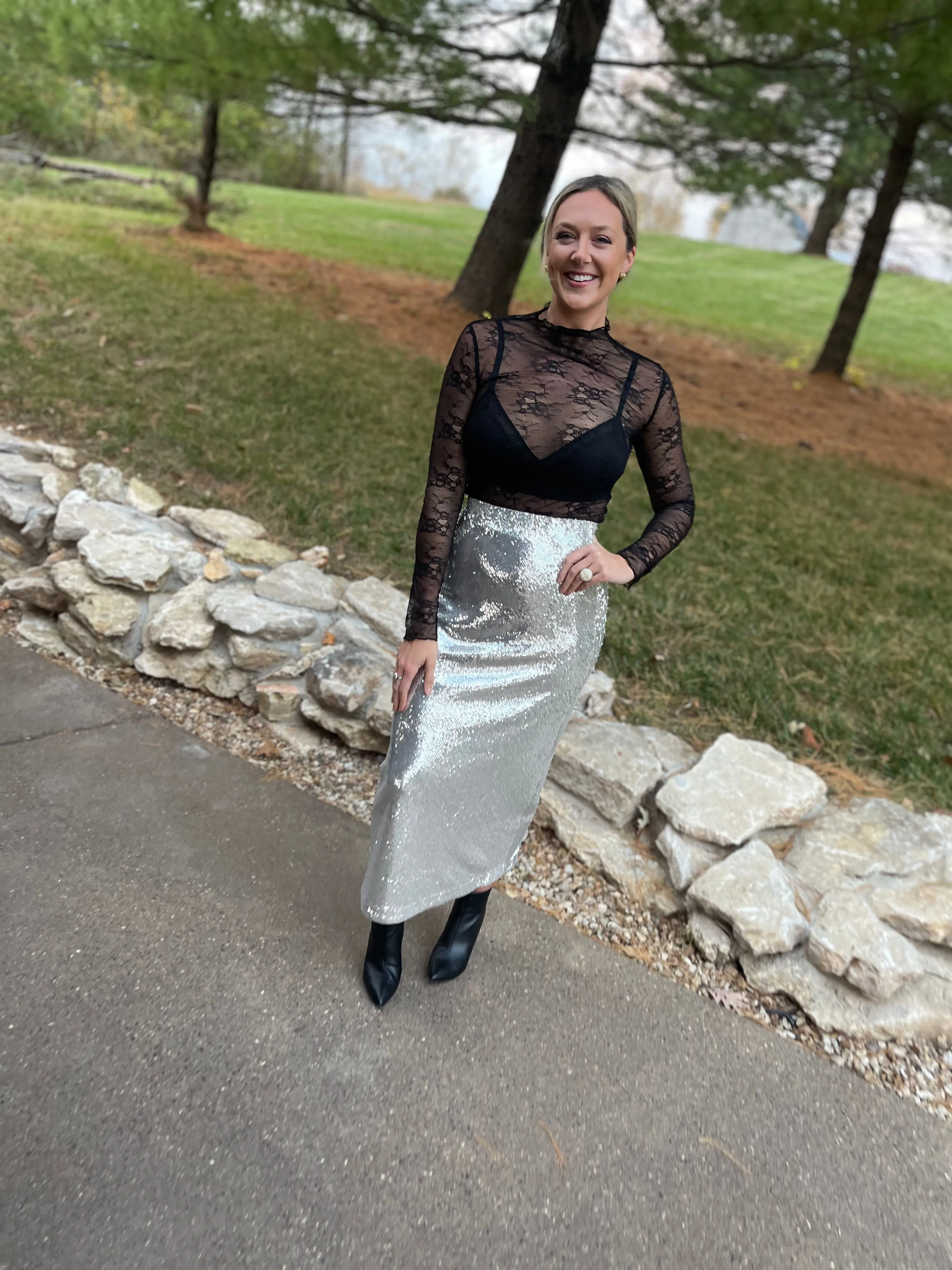 Silver Sequin Maxi Skirt