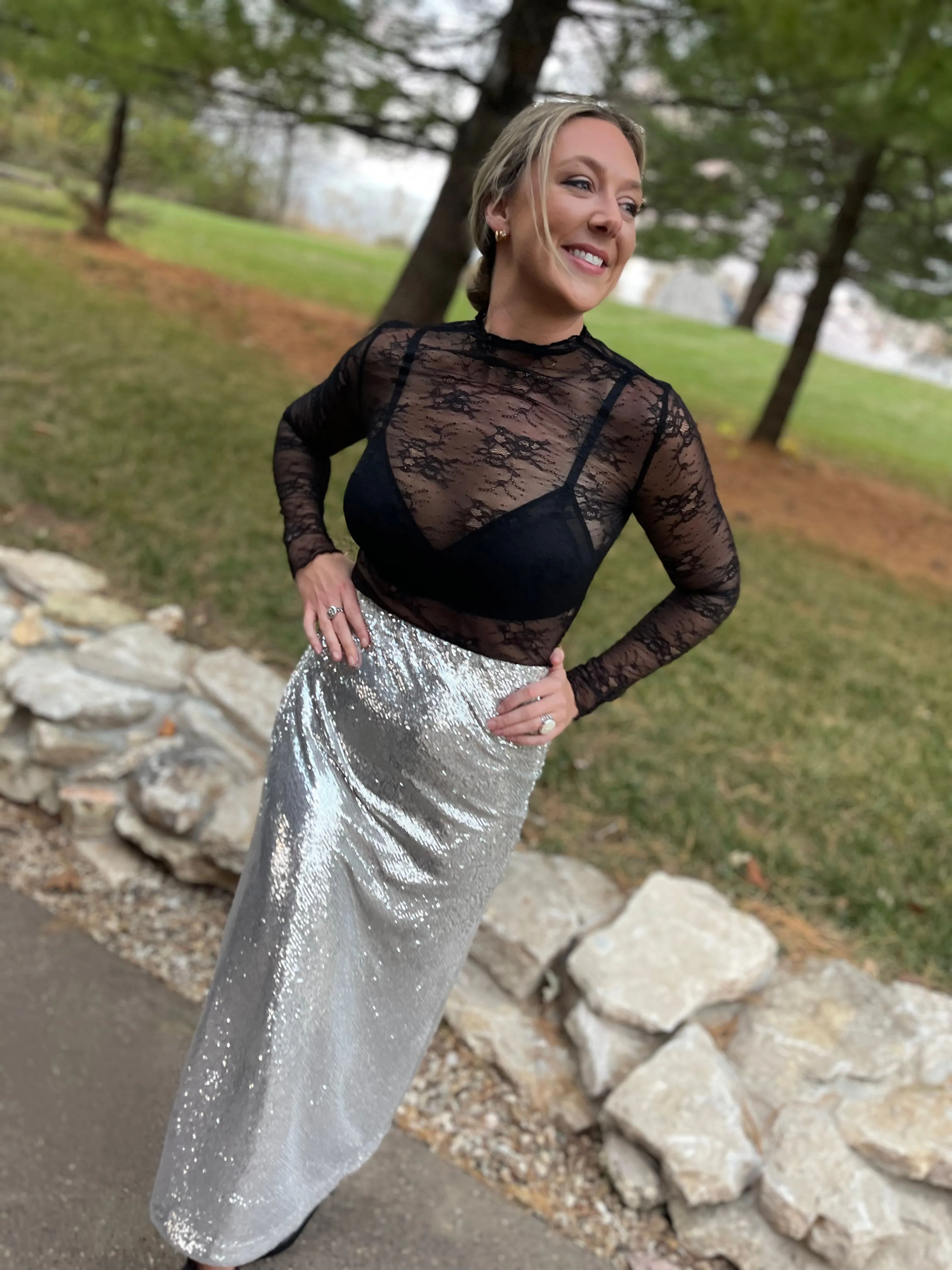 Silver Sequin Maxi Skirt
