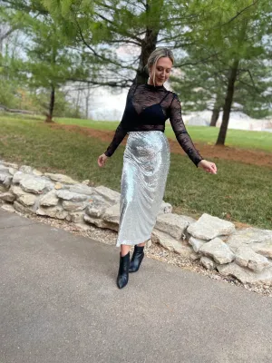Silver Sequin Maxi Skirt