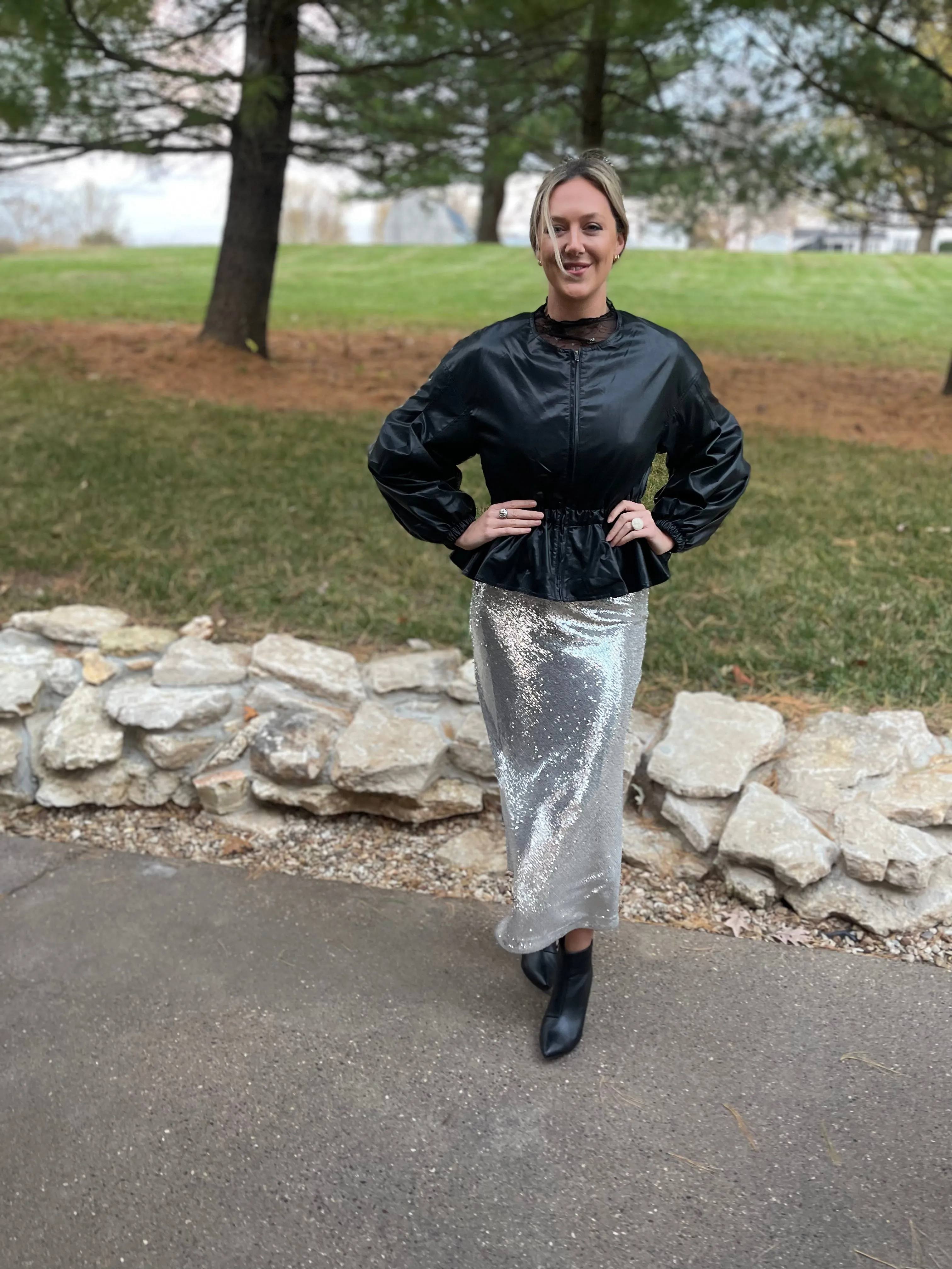 Silver Sequin Maxi Skirt
