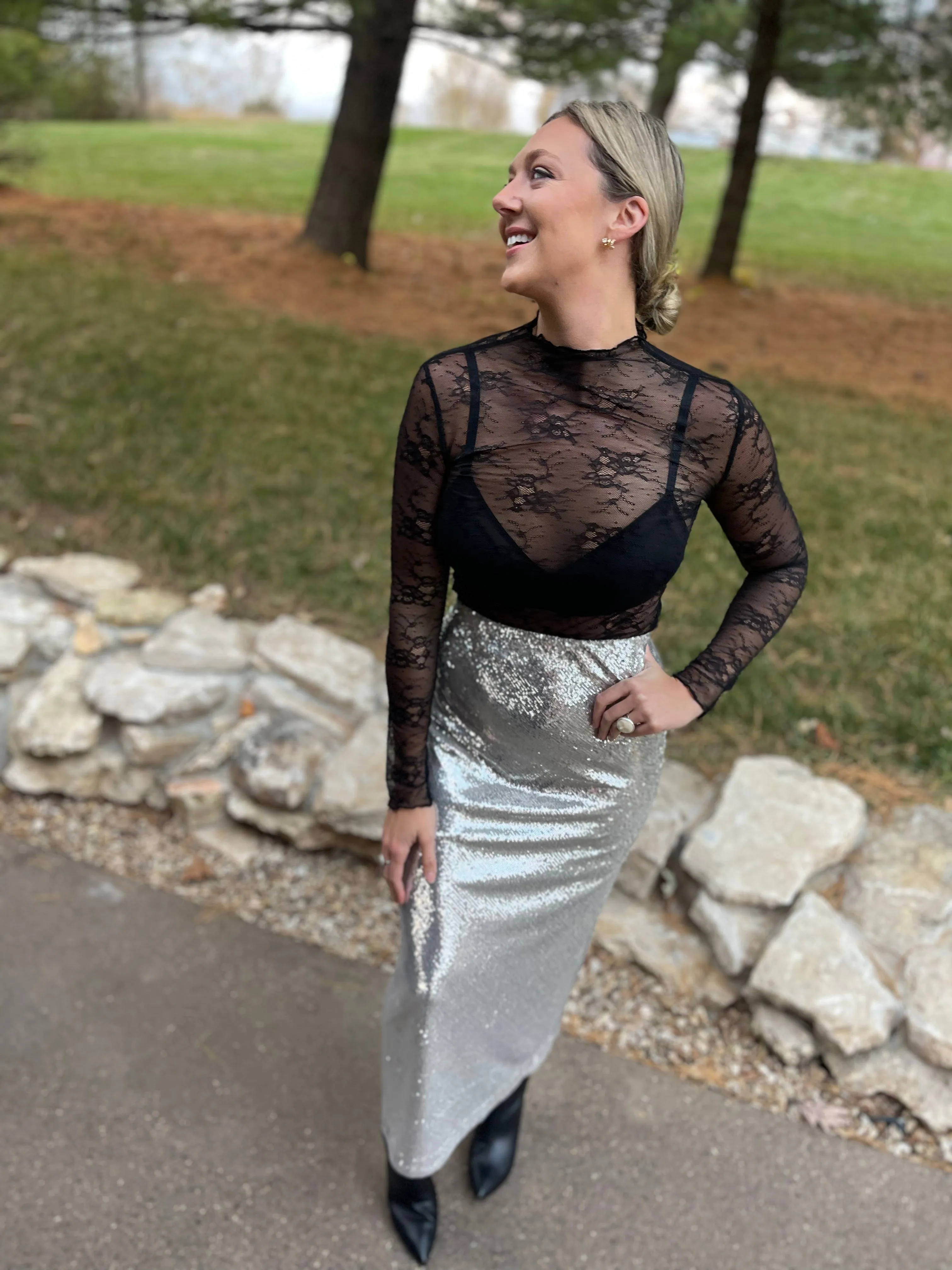 Silver Sequin Maxi Skirt