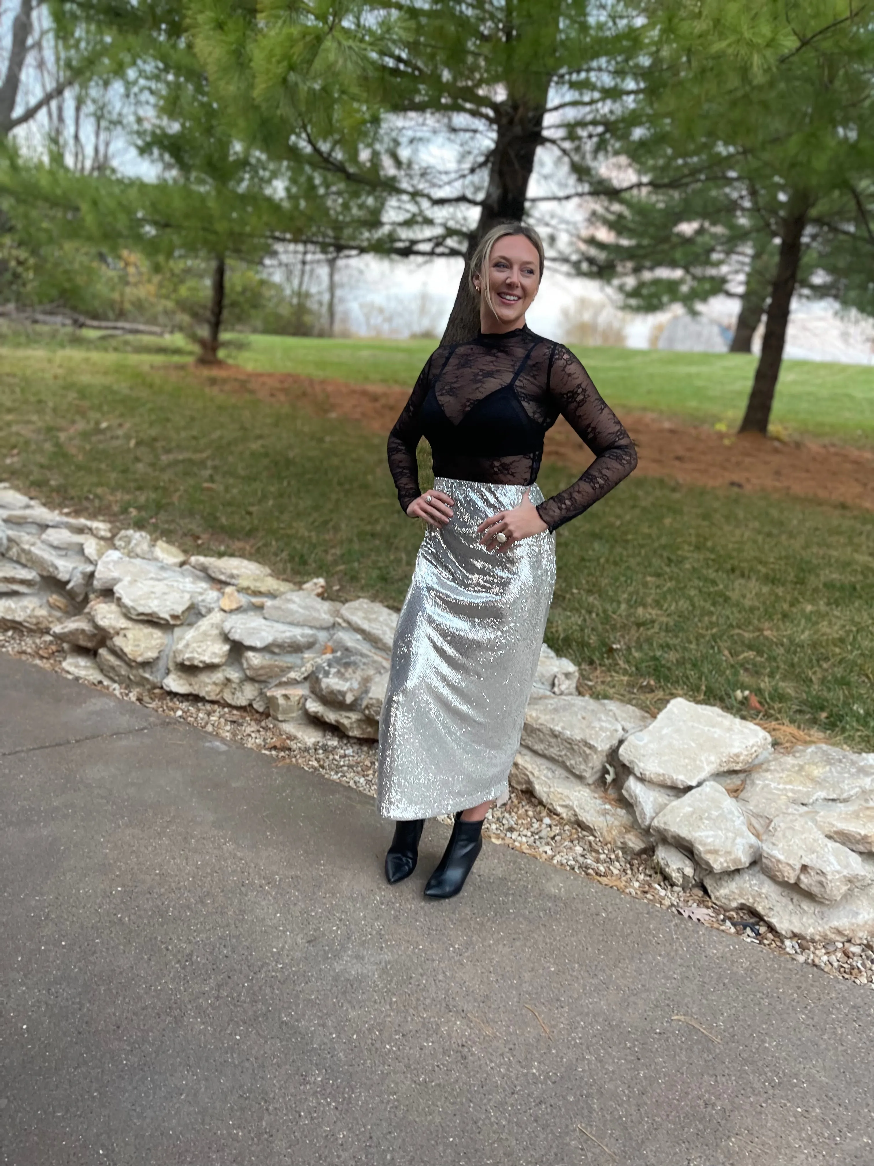 Silver Sequin Maxi Skirt