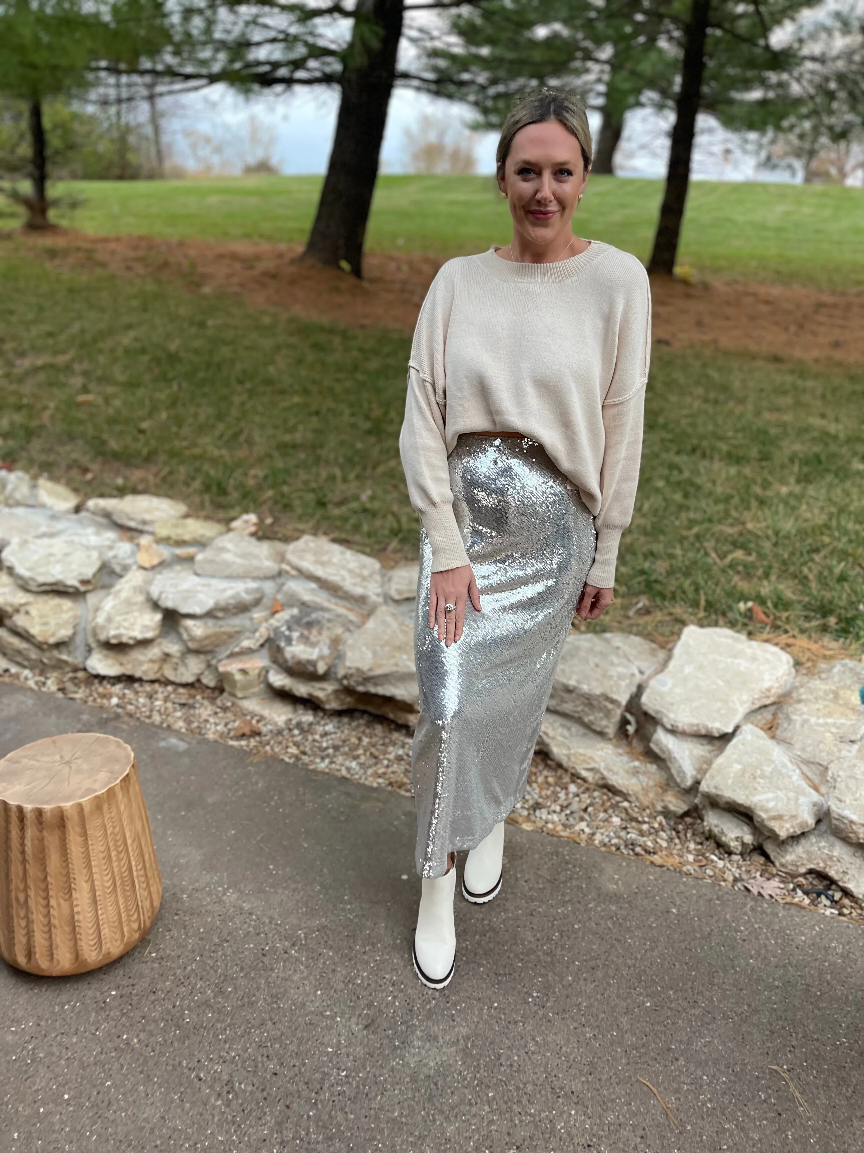 Silver Sequin Maxi Skirt