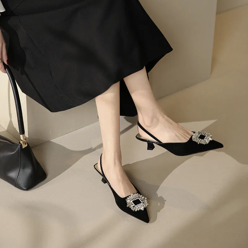 Square Toed Cat and Low Heeled Rhinestone Shoes