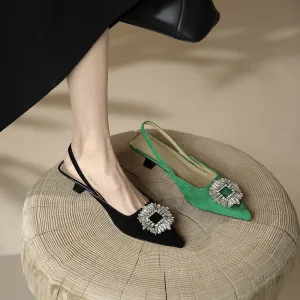 Square Toed Cat and Low Heeled Rhinestone Shoes