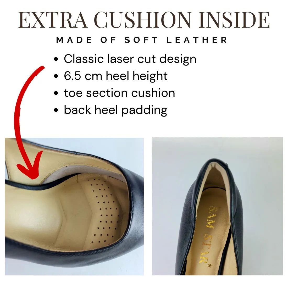 SS23008 Laser Cut Leather Court Shoes with extra cushion in Tan