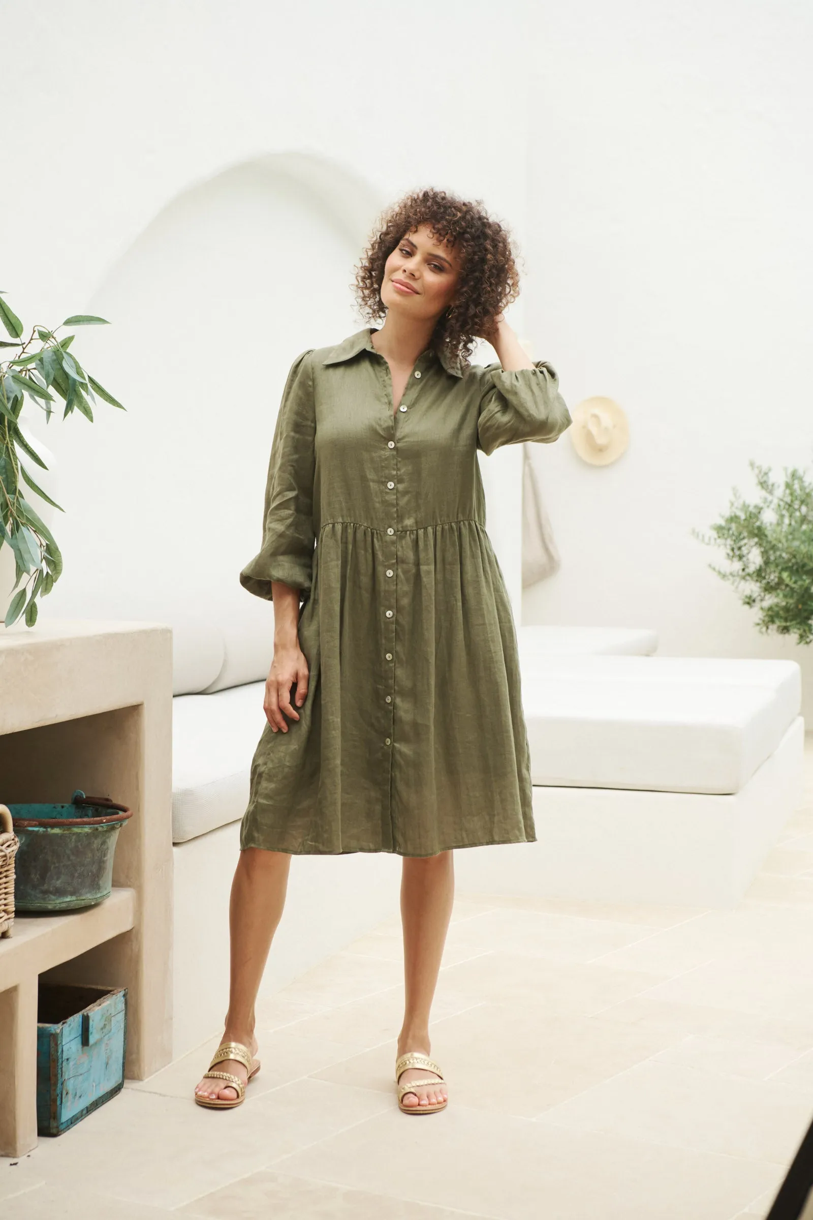 Studio Midi Shirt Dress - Khaki