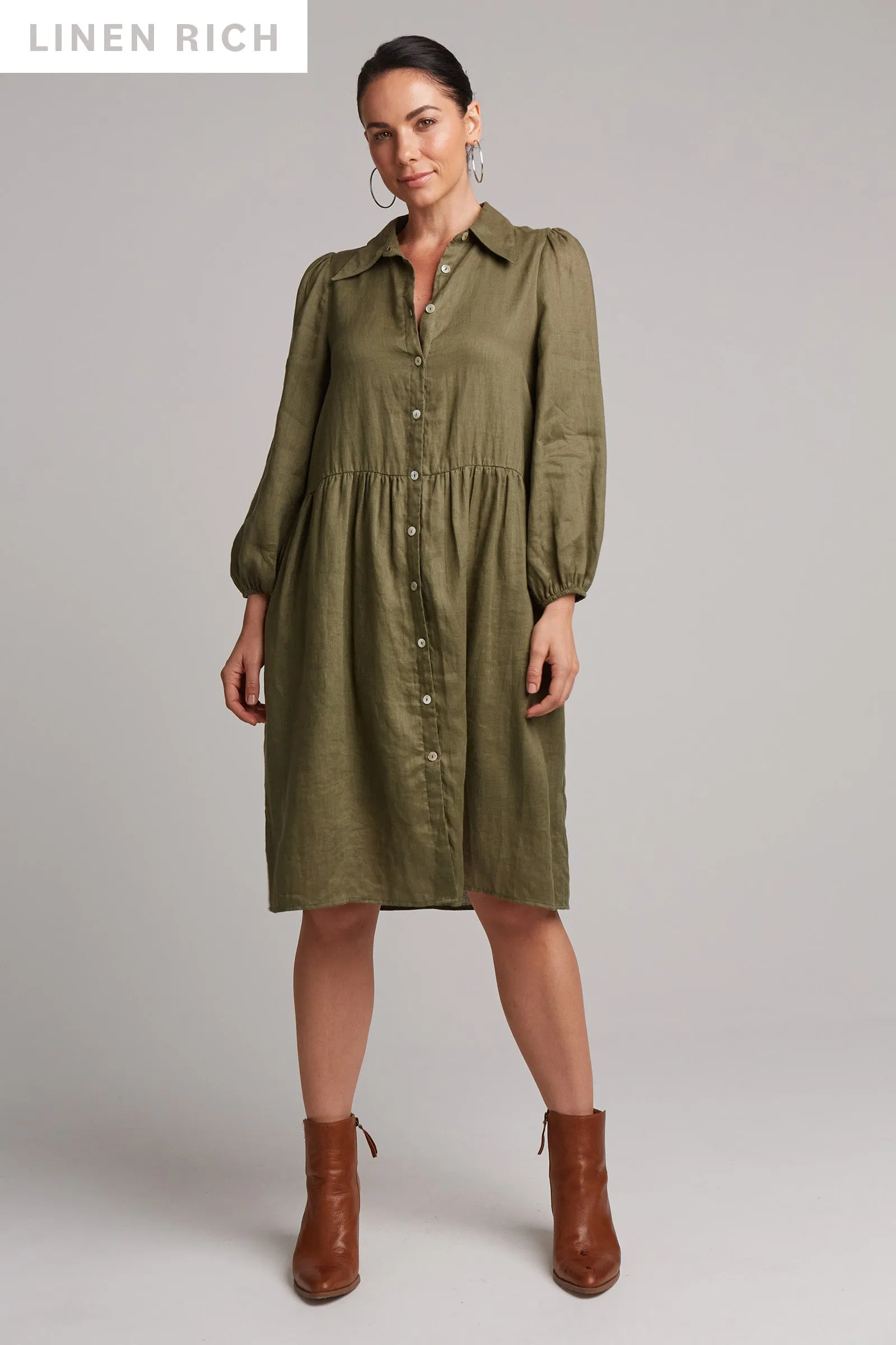 Studio Midi Shirt Dress - Khaki