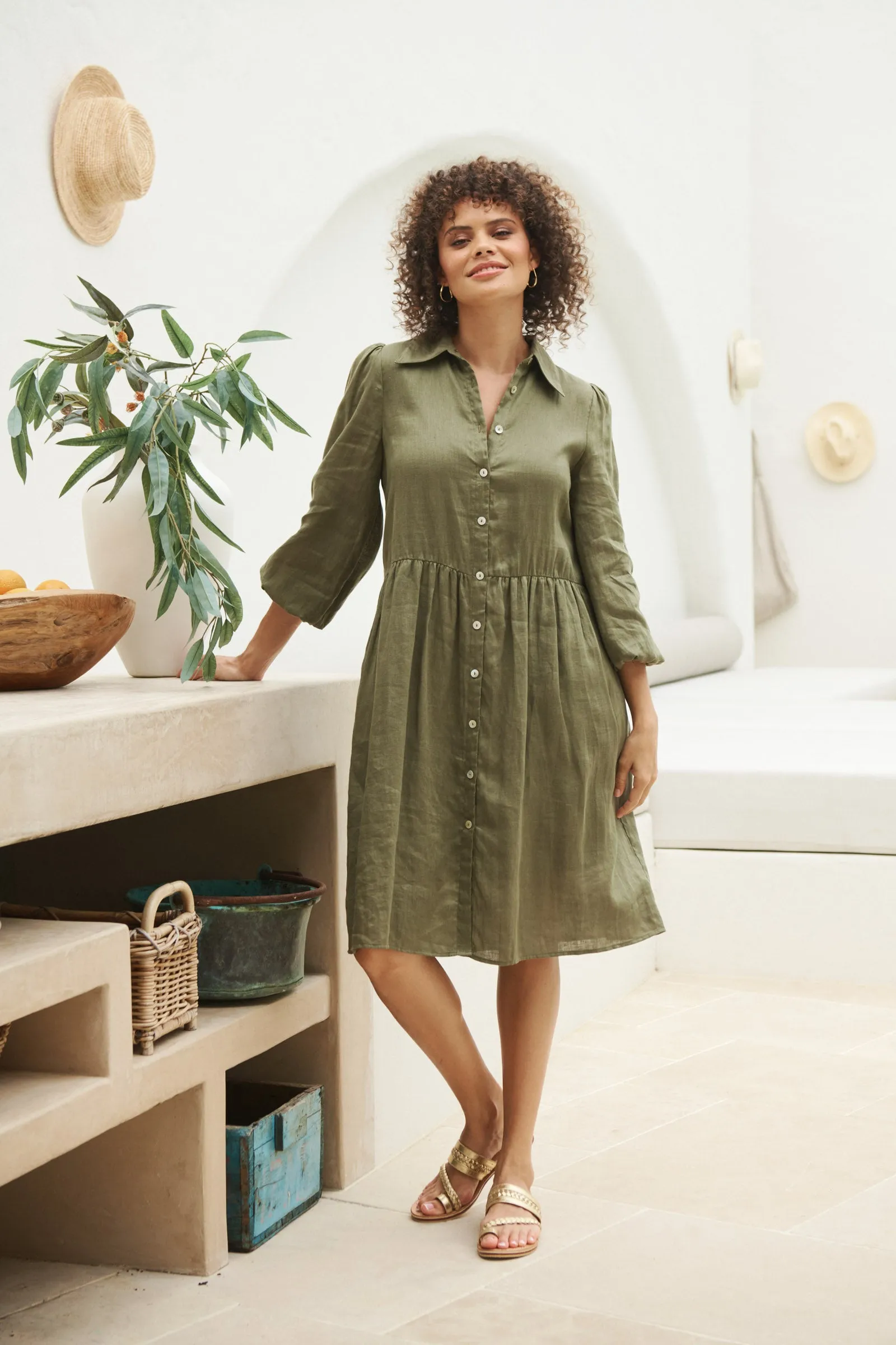 Studio Midi Shirt Dress - Khaki