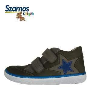 Szamos kid boy sneakers khaki with brown velcro straps and blue star decor big kid size