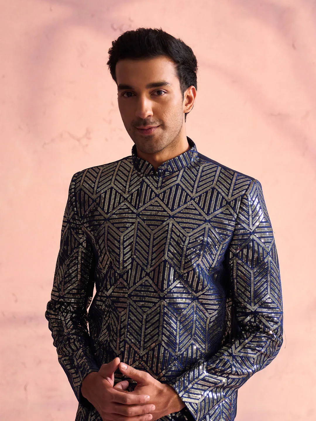 Vastramay Navy Blue Georgette Indo Set