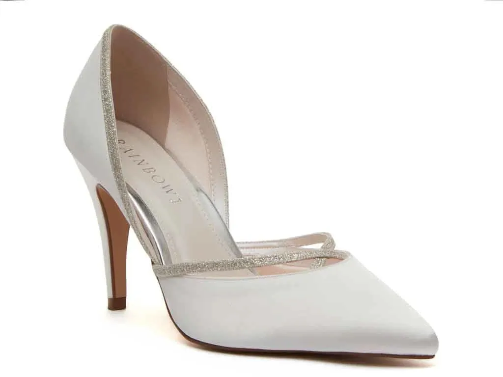 Wedding Shoes, Ivory Satin with Glitter Trim, Georgia, Size 4.5 ***SALE***