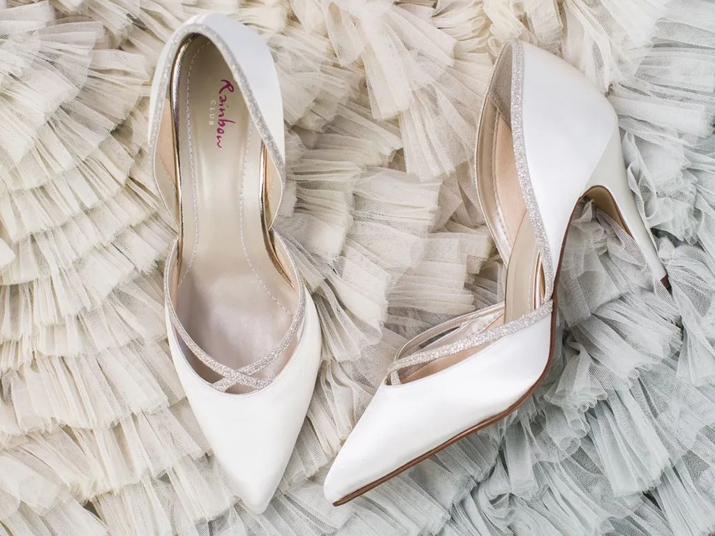 Wedding Shoes, Ivory Satin with Glitter Trim, Georgia, Size 4.5 ***SALE***