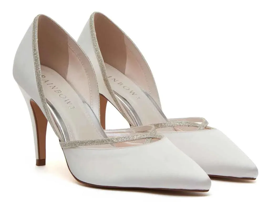 Wedding Shoes, Ivory Satin with Glitter Trim, Georgia, Size 4.5 ***SALE***