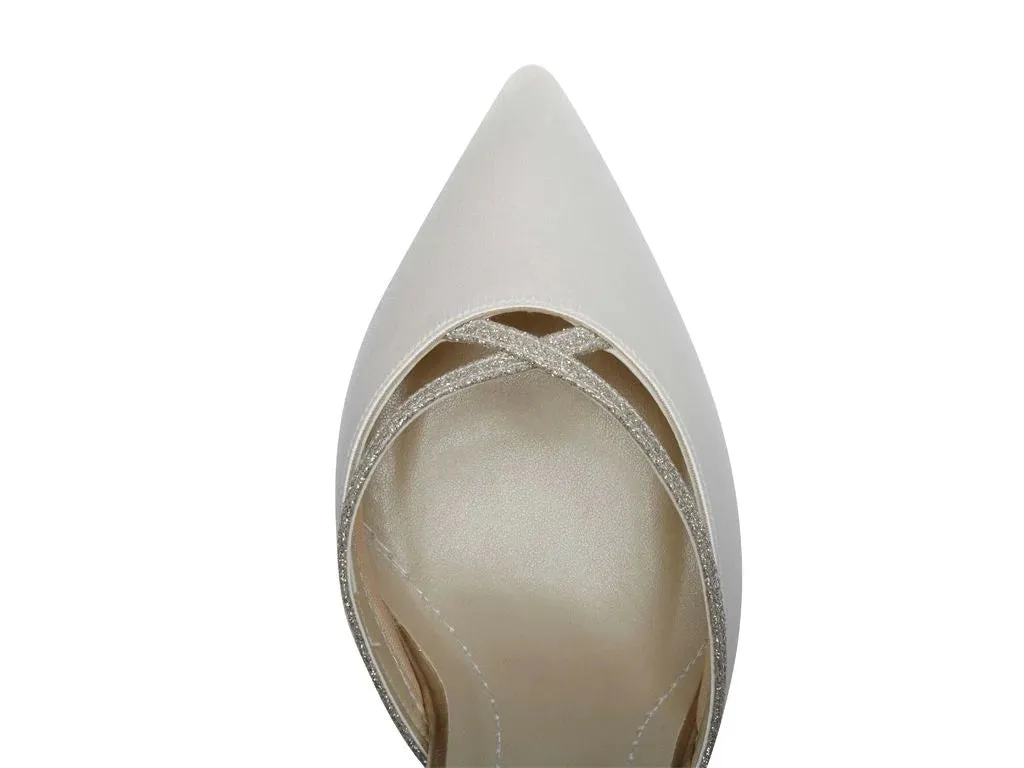 Wedding Shoes, Ivory Satin with Glitter Trim, Georgia, Size 4.5 ***SALE***