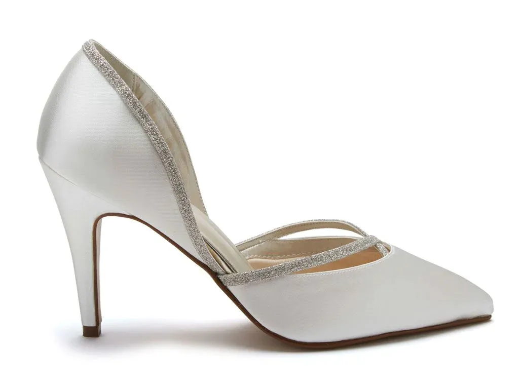 Wedding Shoes, Ivory Satin with Glitter Trim, Georgia, Size 4.5 ***SALE***