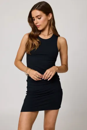 Wide Rib High Neck Mini Dress Black