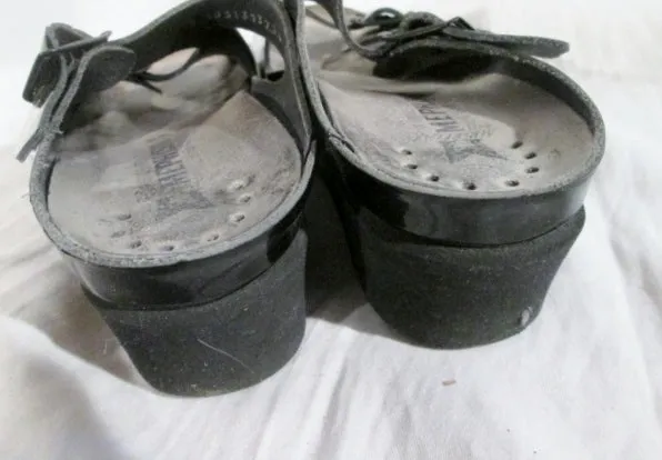 Womens MEPHISTO AIR-RELAX Patent Leather Sandals 36 / 5.5 BUCKLE Clogs Shoes Slip-On